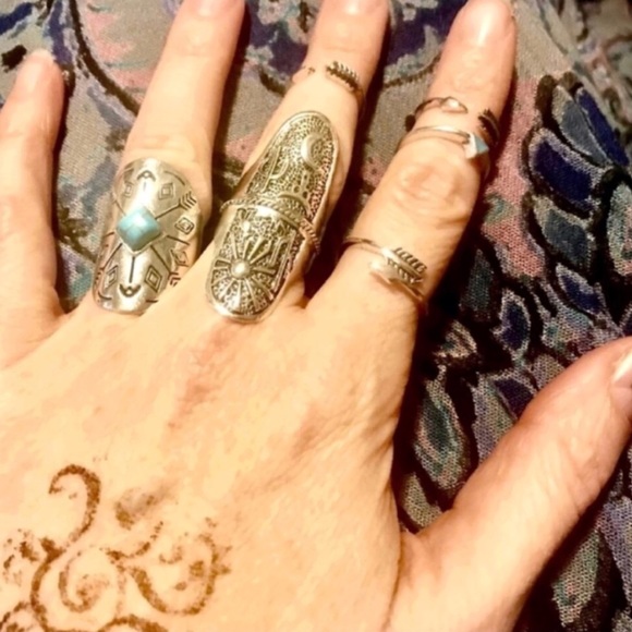9pc BOHO RING SET Turquoise SILVER arrow southwest - Picture 6 of 7
